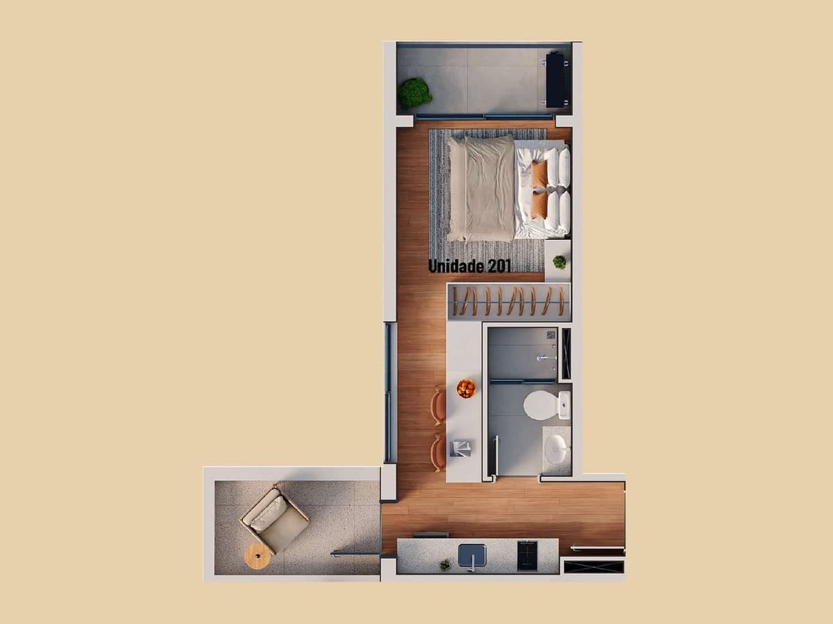 Planta do garden suspenso de 27,03 m² do Âmbar