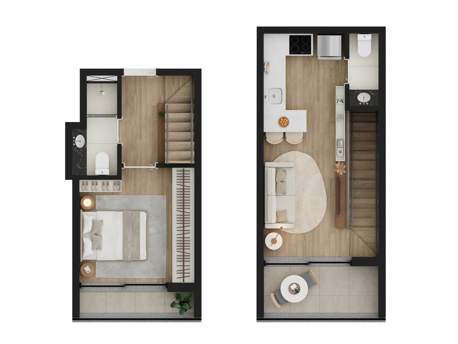Planta de apartamento duplex de 48,42 m² do Core Palácio