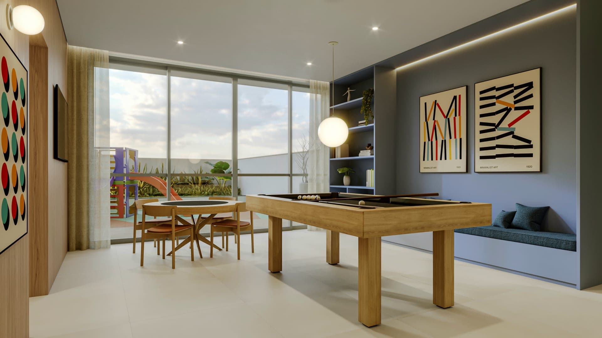 Salão de jogos do Core Palácio com mesa de sinuca