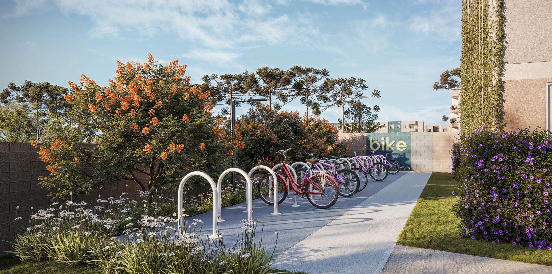 Bicicletário do Hauer 4You com paraciclos e bicicletas