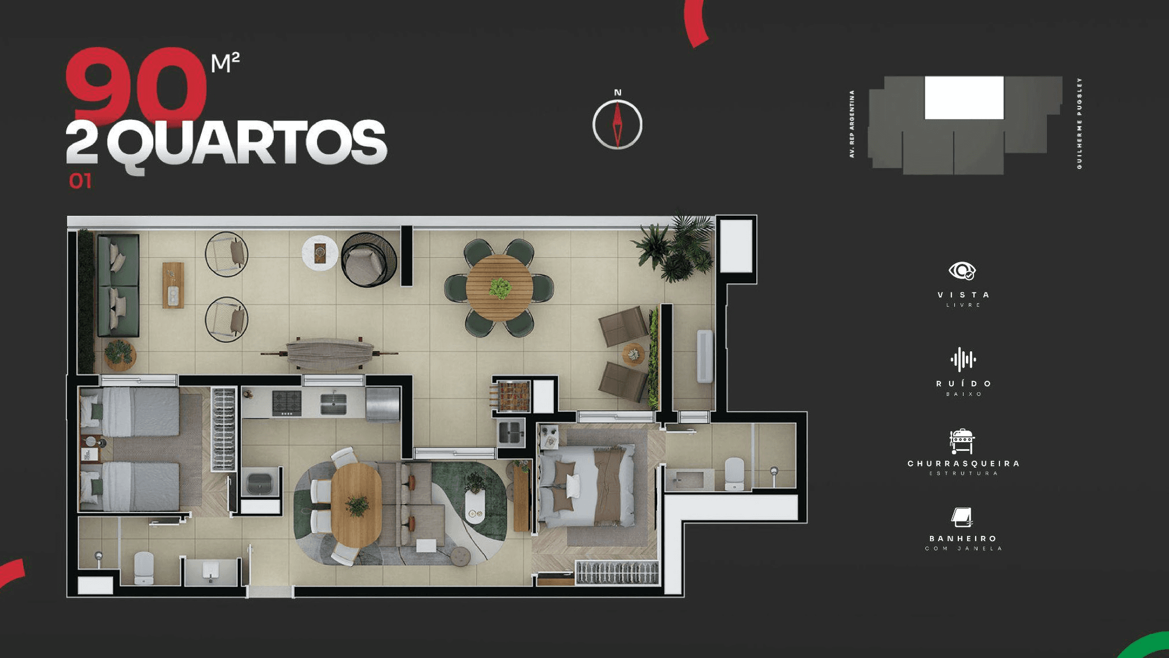 Planta baixa: 2 dormitório(s), 90.05m² — Piazza di Roma