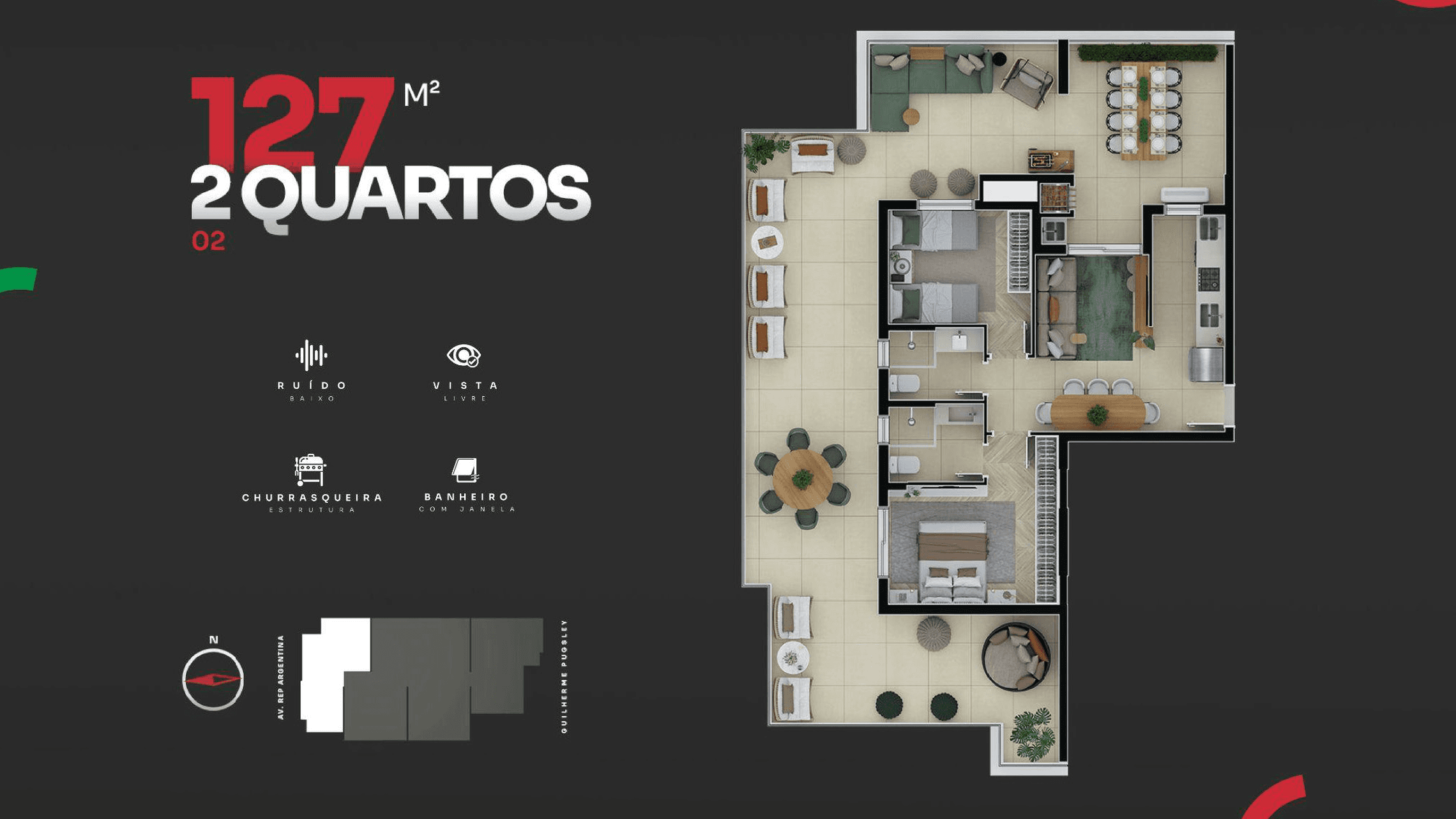 Planta baixa: 2 dormitório(s), 127.35m² — Piazza di Roma