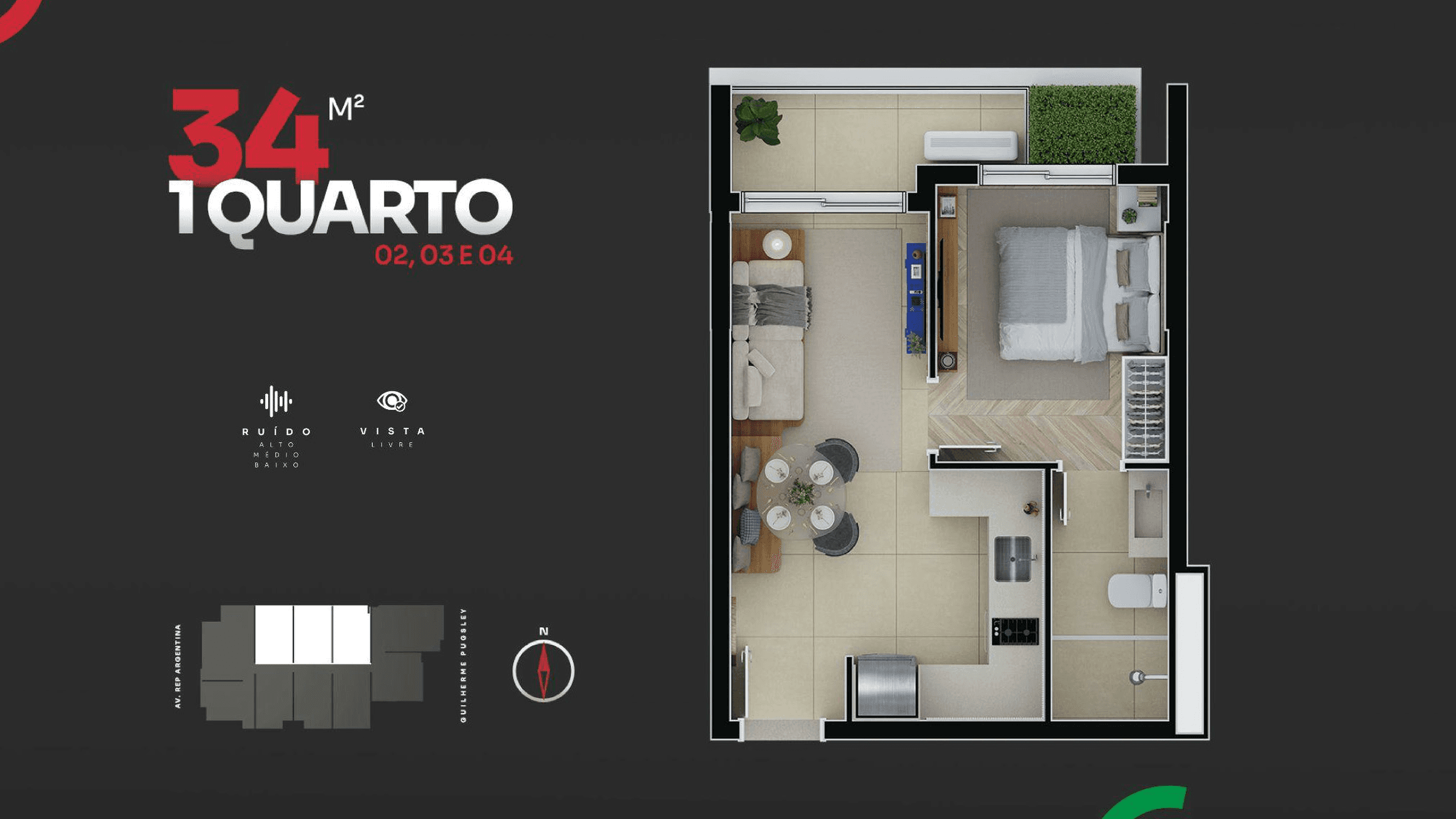 Planta baixa: 1 dormitório(s), 34.03m² — Piazza di Roma